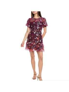 Milly Yasmin Tropical Garden Mesh Embroidered Dress Purple Size 10 NWT